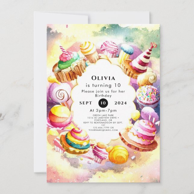 Sweet Whimsical Candyland Birthday Invitation (Front)