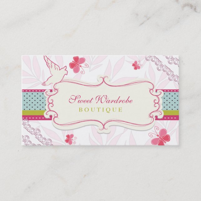 Sweet whimsical custom boutique business cards (Front)