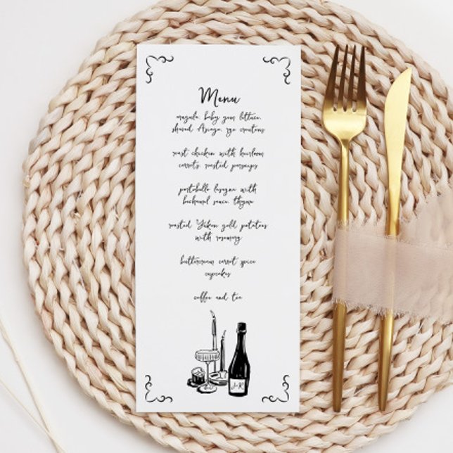 Sweet Whimsical Handwritten Illustrated Wedding Menu (Creator Uploaded)