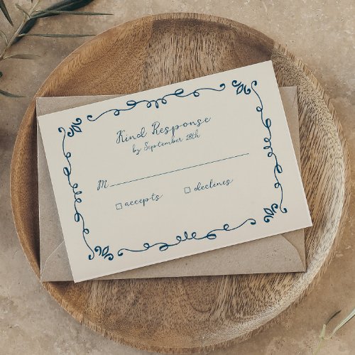 Sweet Whimsical Handwritten Illustrated Wedding RSVP Card