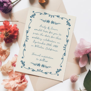 Sweet Whimsical Handwritten Wedding Save the Date Invitation
