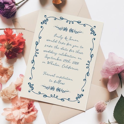 Sweet Whimsical Handwritten Wedding Save the Date Invitation