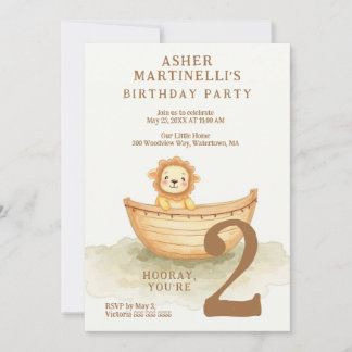 Sweet Whimsical Lion In Boat Kids LPM26 Invitation
