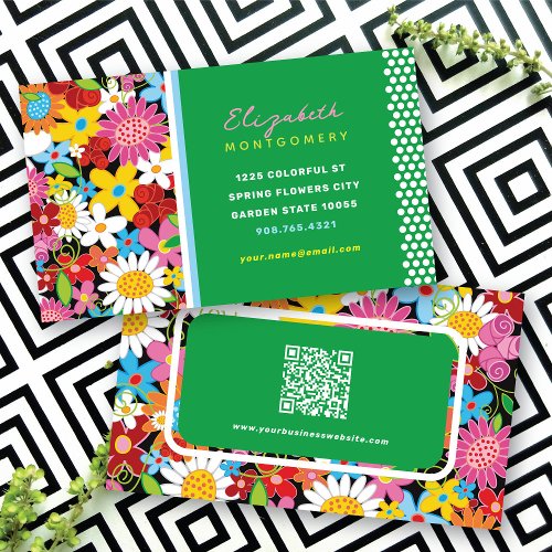 Sweet Whimsical Spring Flowers Colorful Garden Business Card Templates