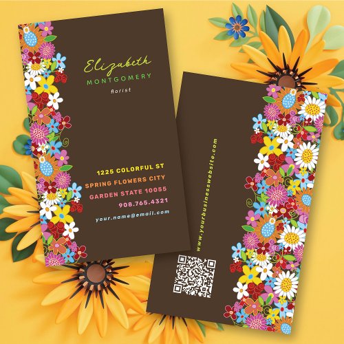 Sweet Whimsical Spring Flowers Colorful Garden Business Cards