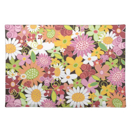 Sweet Whimsical Spring Flowers Garden Floral Cloth Placemat