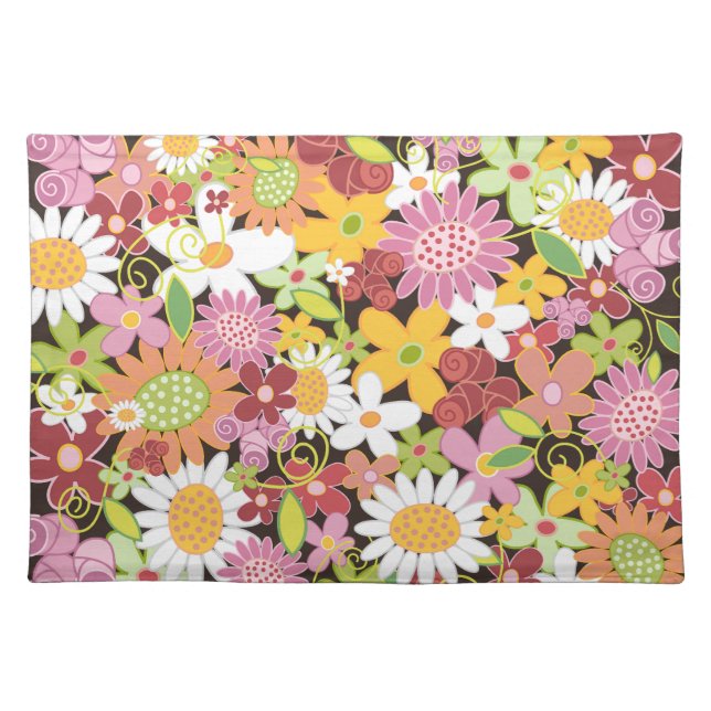Sweet Whimsical Spring Flowers Garden Floral Cloth Placemat (Front)