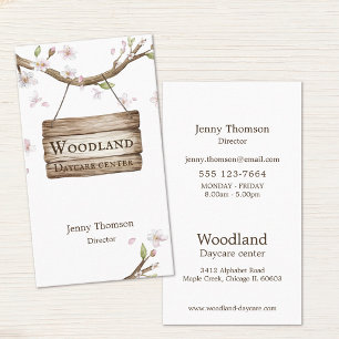 Sweet Whimsicle Wood Sign in Tree Daycare Center Business Card