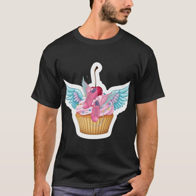 Sweet Whimsy: Cupcake with Wings T-Shirt Design (Front)