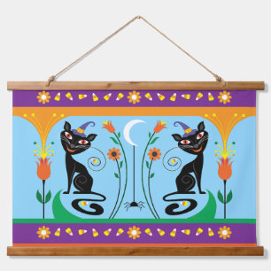 Sweet Whiskers and Spooky Blooms Hanging Tapestry