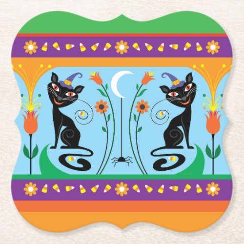 Sweet Whiskers and Spooky Blooms Paper Coaster