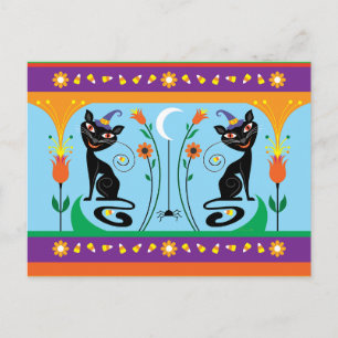 Sweet Whiskers and Spooky Blooms Postcard