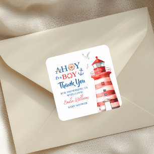 Sweet White Blue Red Nautical Ahoy Boy Thank You Square Sticker