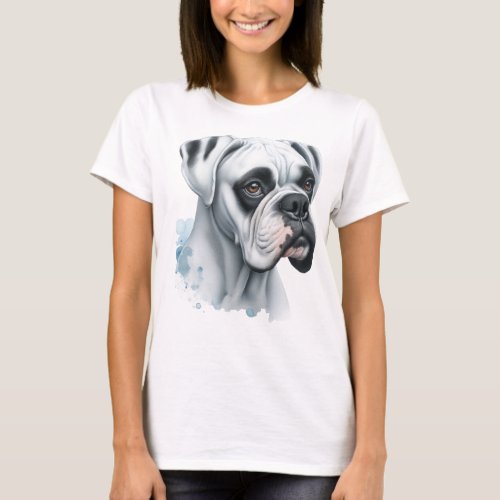 Sweet White Boxer Dog in Watercolor T_Shirt