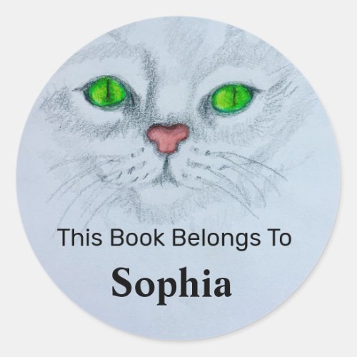 Sweet White Cat Book Belongs To Teacher Student Classic Round Sticker