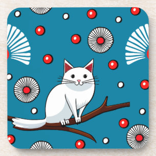 Sweet White Cat Japanese Style Beverage Coaster