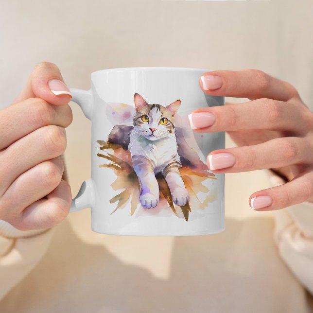 Sweet White Cat Watercolor Illustration Coffee Mug (Creator Uploaded)