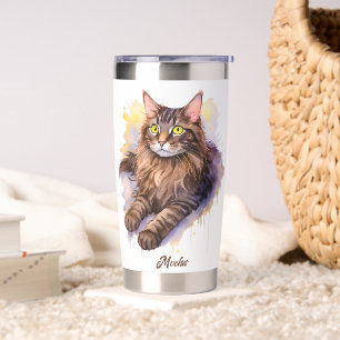 Sweet White Cat Watercolor Illustration Insulated Tumbler