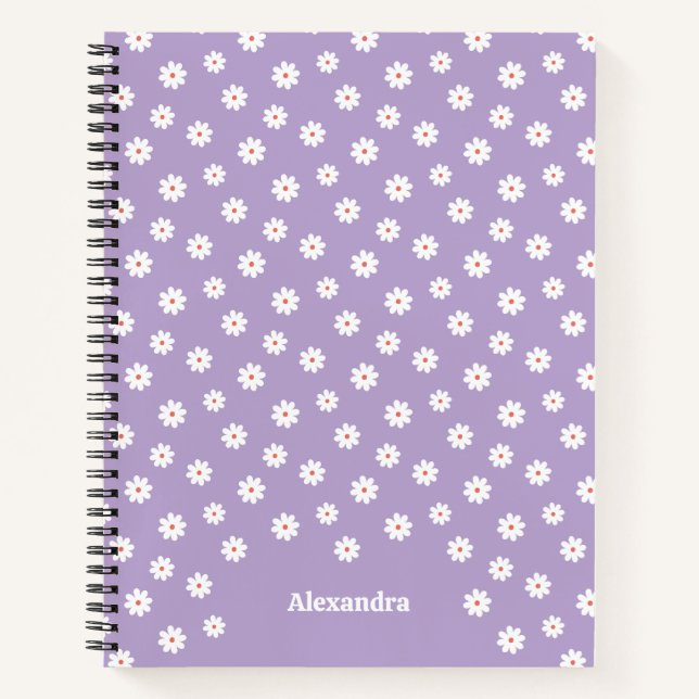 Sweet White Daisies Floral Pattern Personalized Notebook (Front)