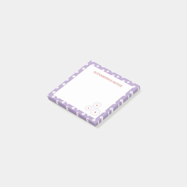 Sweet White Daisies Floral Pattern Personalized Post-it Notes (Angled)