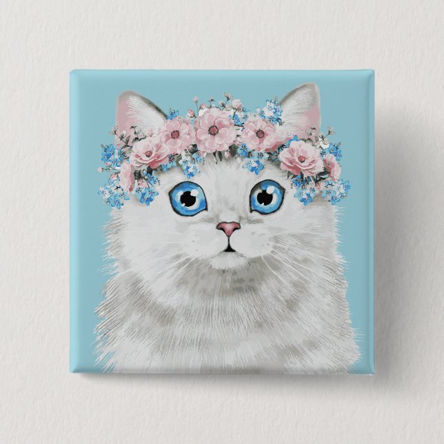 Sweet White Floral Cat Button (Front)