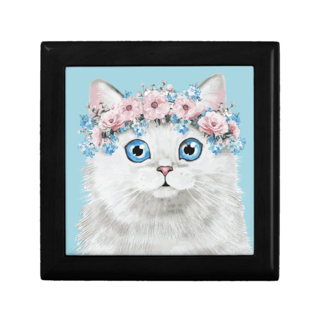 Sweet White Floral Cat Gift Box (Front)