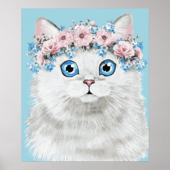 Sweet White Floral Cat Poster (Front)
