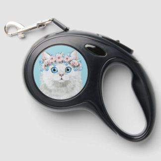 Sweet White Floral Cat Retractable Pet Leash