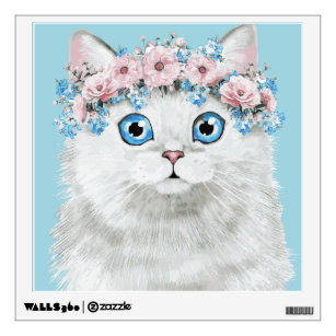 Sweet White Floral Cat Wall Decal