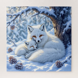 Sweet White Foxes in the Snow Jigsaw Puzzle