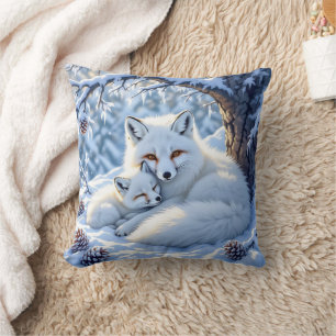 Sweet White Foxes in the Snow Throw Pillow