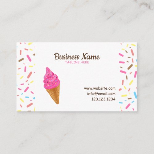 Sweet White Frosting Sprinkles Ice Cream Shop Business Card