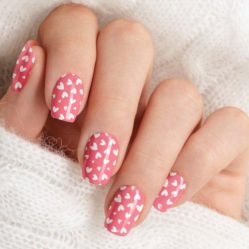 Sweet White Hearts On Pink Minx Nail Art