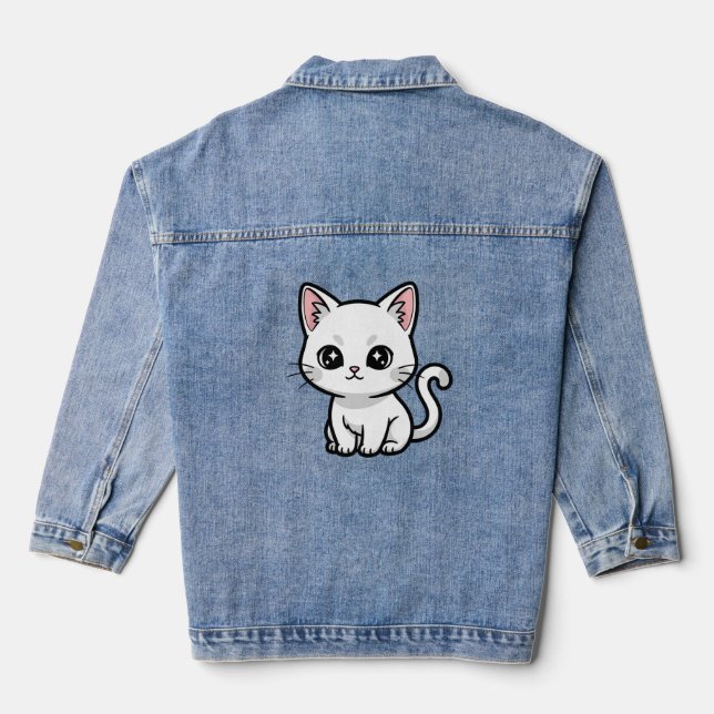 Sweet White Kitten Denim Jacket (Back)