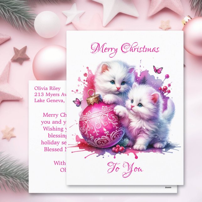 Sweet White Kittens Christmas Personalized Holiday Postcard (Creator Uploaded)