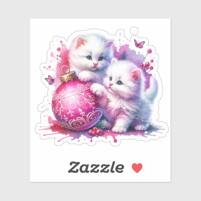 Sweet White Kittens Christmas   Sticker (Sheet)