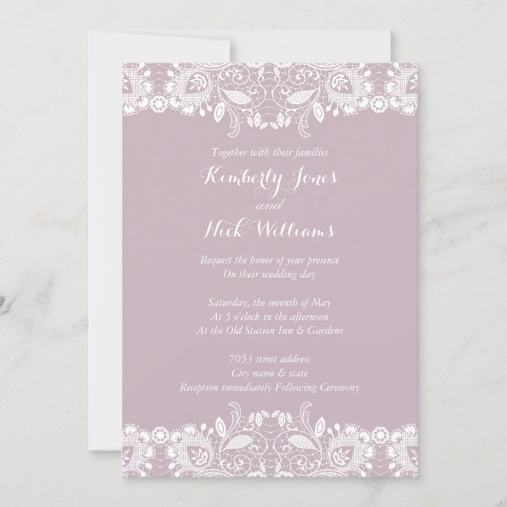 Sweet White Lace Dusty Pink Wedding Invitation | Zazzle