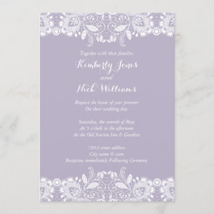 Sweet White Lace Dusty Purple Wedding Invitation