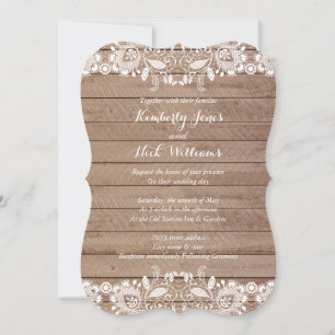 Sweet White Lace Wood Wedding Invitation