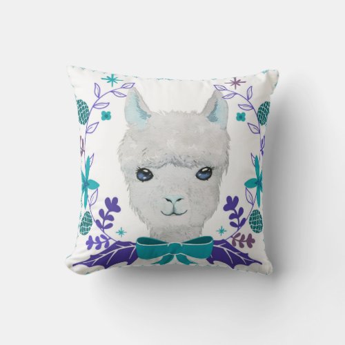 Sweet White Llama Blue Eyes Purple  Blue_Green Throw Pillow