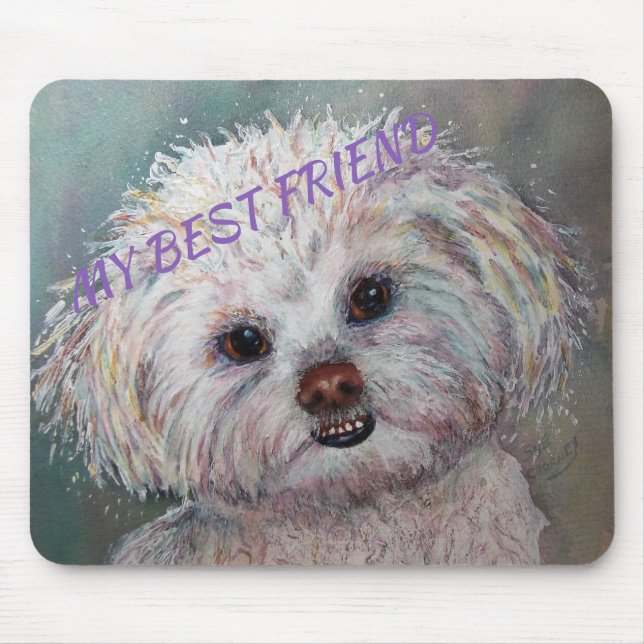 SWEET WHITE MALTESE YORKIE MIX MOUSE PAD (Front)