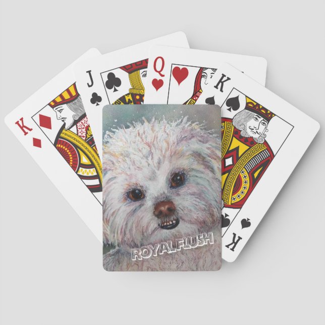 SWEET WHITE MALTESE YORKIE MIX POKER CARDS (Back)