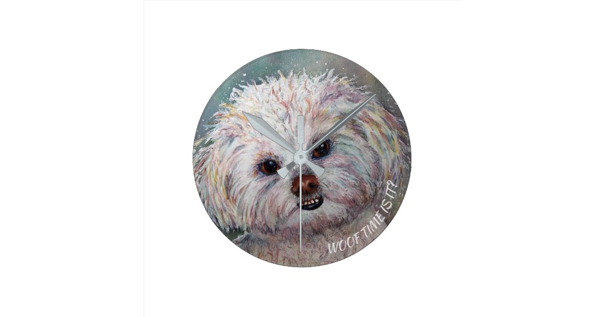 Sweet White Maltese Yorkie Mix Round Clock Zazzle Com