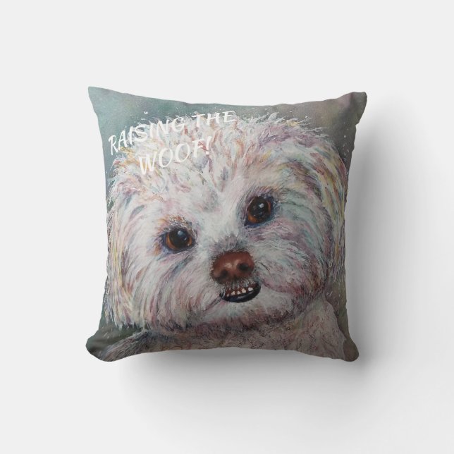 SWEET WHITE MALTESE YORKIE MIX THROW PILLOW (Front)