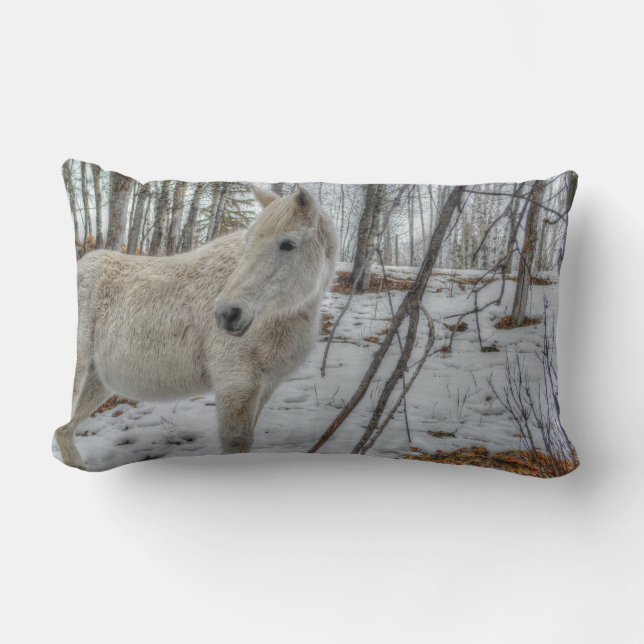 Sweet White Mare and Winter Forest Gift Lumbar Pillow (Front)