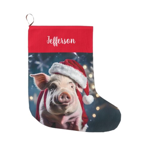 Sweet White Piggy Christmas  Large Christmas Stocking