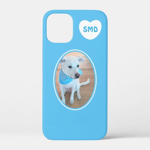 Sweet White Puppy Dog in Blue Monogram in Heart iPhone 12 Mini Case