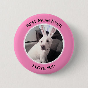 Sweet White Puppy Dog With Easter Bunny Ears Mom Button