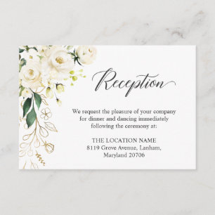 Sweet White Rose Greenery Floral Wedding Reception Enclosure Card