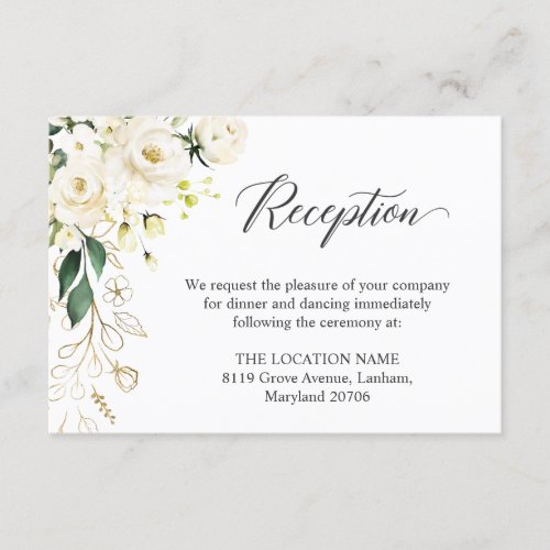 Sweet White Rose Greenery Floral Wedding Reception Enclosure Card
